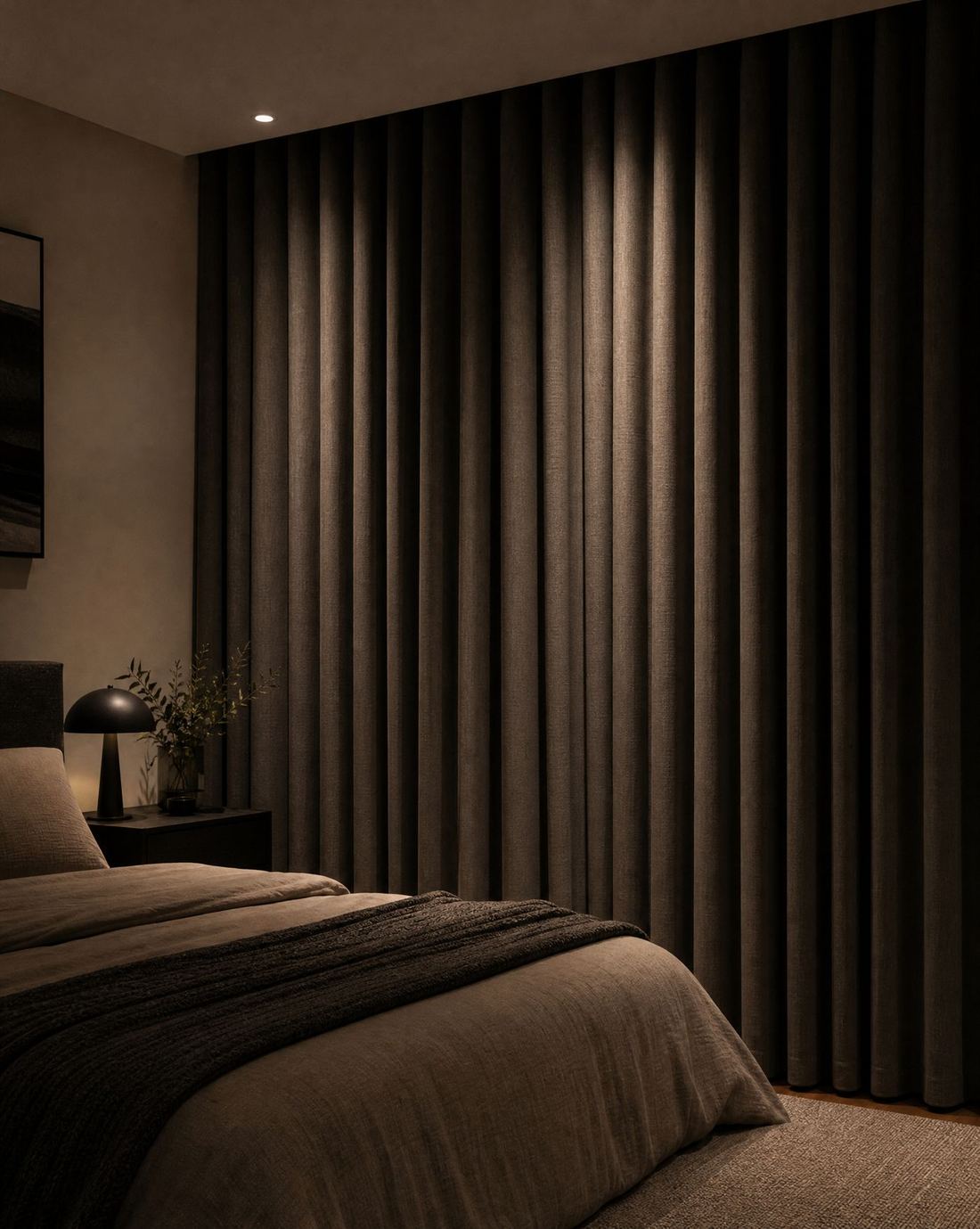 Blockout curtains keeping a bedroom dark and cosy